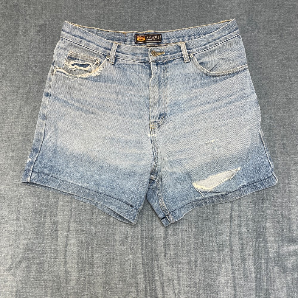 Route 66 Relaxed Fit Shorts Womens 34 Blue Denim Mid Rise Distressed Outdoor